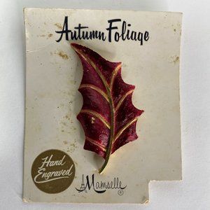 50s Style Autumn Brooch Leaf Shape on Original Card